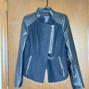 Anne Fontaine Motorcycle Style Bi-Material Black Jacket Womens EU 42